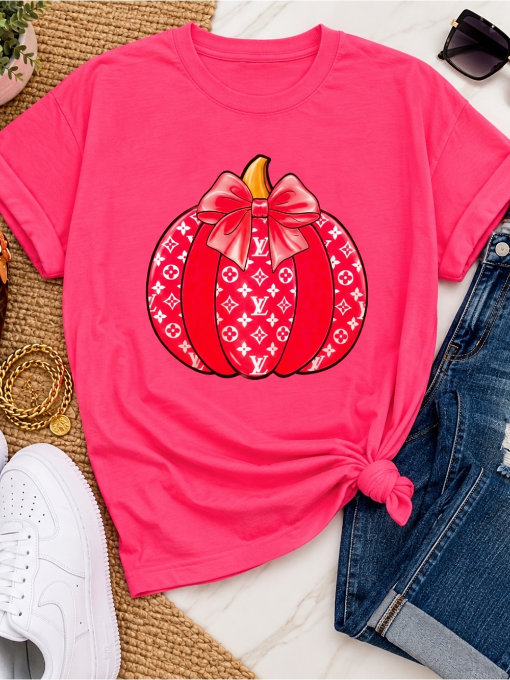 Plus Size Pink Pumpkin Graphic Tee with Style Print